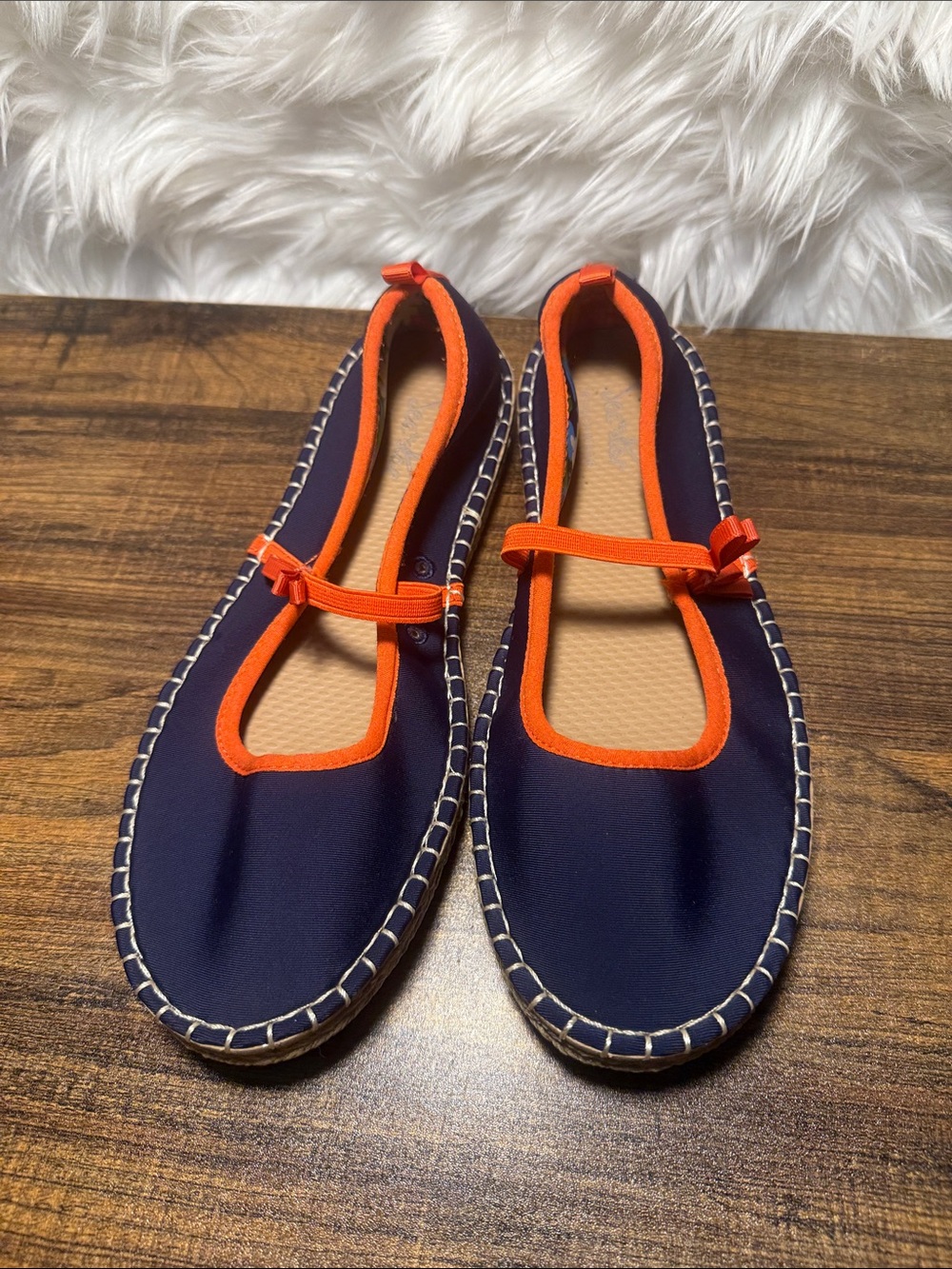 Navy and Orange Mary Jane Ballet Flats